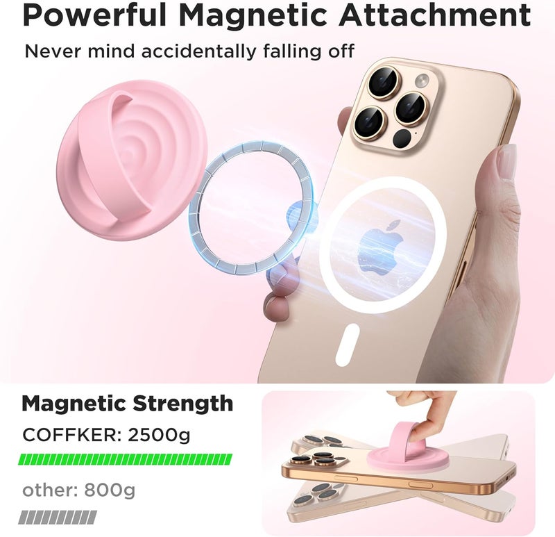 COFFKER Magnetic Phone Grip Ring Holder, Liquid Silicone Magnet Cell Phone Grip Finger Loop, Compatible with Magsafe, Back of Phone for iPhone 17/16/15/14/13/12 Series, Pink - Image 3